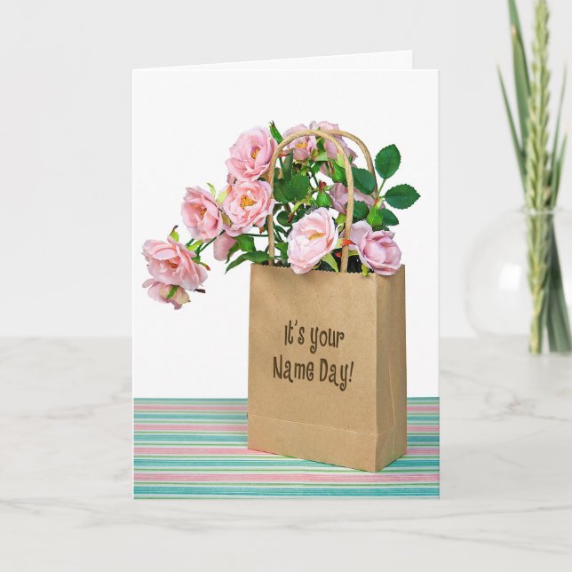 Pink  Roses for Name Day Card (Front)
