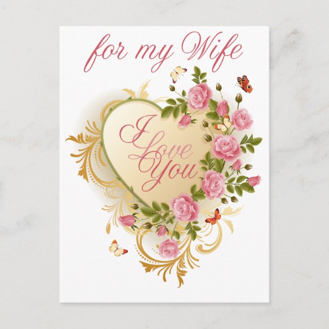 Pink Roses for Wife Valentine Postcard (Front)