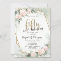 Pink Roses Frame Confetti Green 50th Birthday 