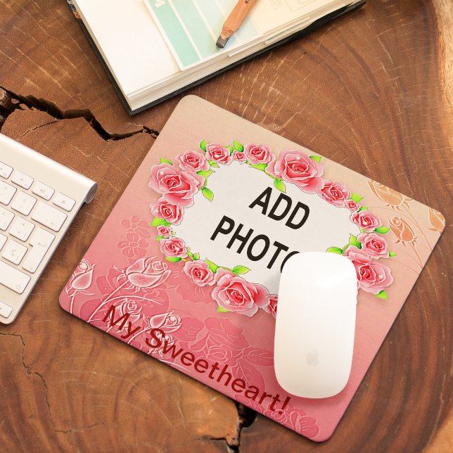 Pink Roses Frame Valentine Add Your Photo Mouse Pad (Pink Roses Frame Valentine Add Your Photo Mouse Pad)