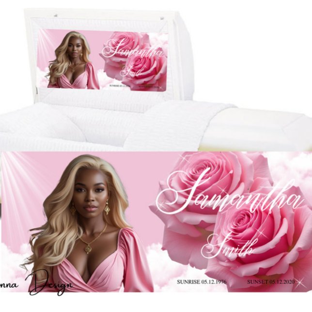 Pink Roses Funeral Casket Insert, Memorial Sign (Creator Uploaded)