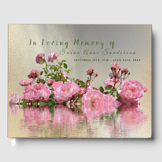 Pink Roses Funeral Memorial Guest Book