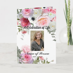 Pink Roses Funeral Program