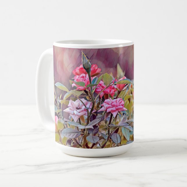 Pink Roses Garden Art Flower Mug Cup (Front Left)