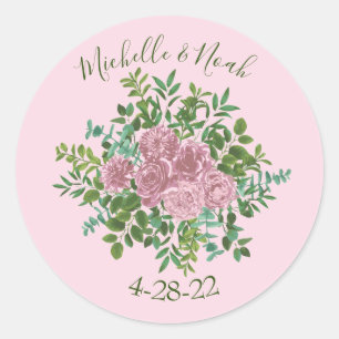 Pink Roses Garden Spring Wedding Classic Round Sticker