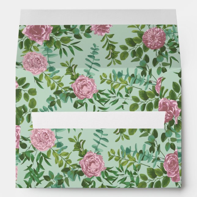 Pink Roses Garden Spring Wedding Envelope (Back (Bottom))