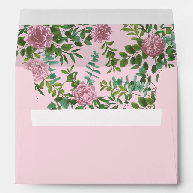 Pink Roses Garden Spring Wedding Envelope (Back (Bottom))