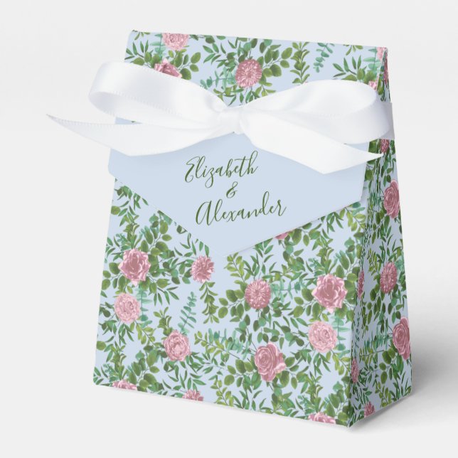 Pink Roses Garden Spring Wedding Favour Box (Front Side)