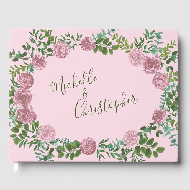 Pink Roses Garden Spring Wedding Guest Book (Front)
