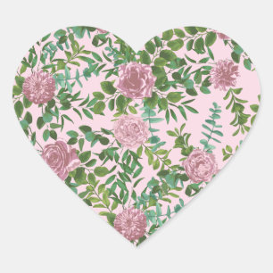 Pink Roses Garden Spring Wedding Heart Sticker