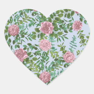 Pink Roses Garden Spring Wedding Heart Sticker