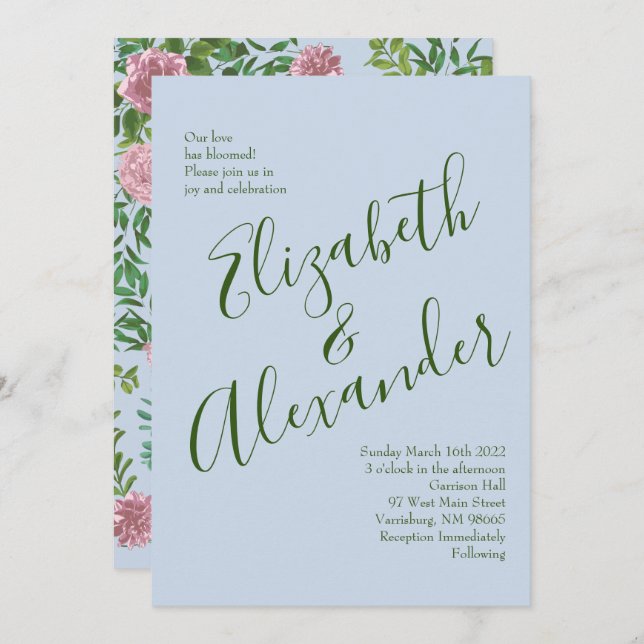 Pink Roses Garden Spring Wedding Invitation (Front/Back)