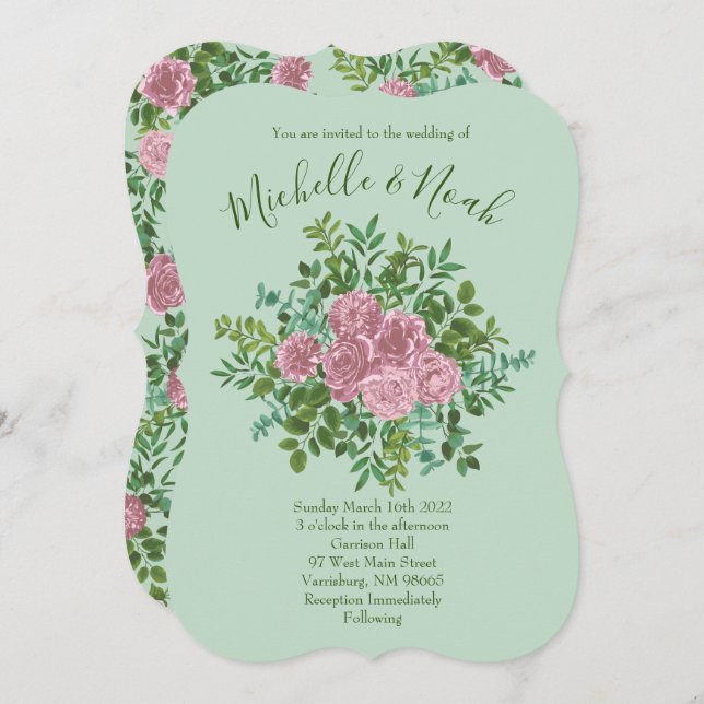 Pink Roses Garden Spring Wedding Invitation (Front/Back)