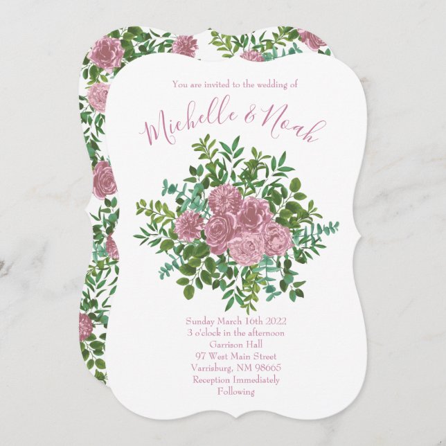 Pink Roses Garden Spring Wedding Invitation (Front/Back)