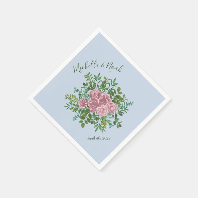 Pink Roses Garden Spring Wedding Napkin (Corner)
