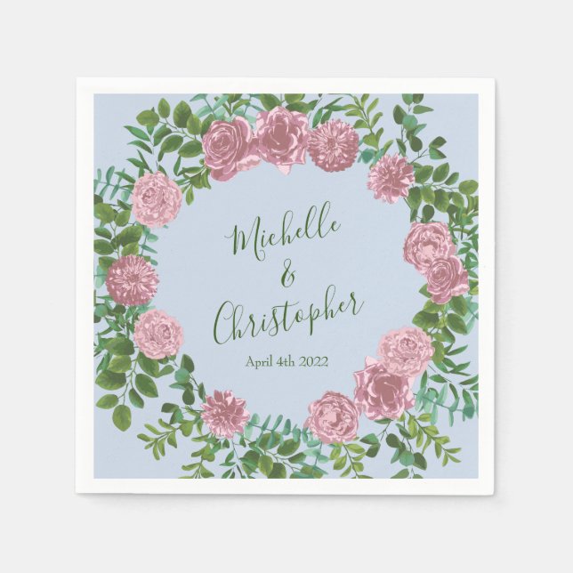 Pink Roses Garden Spring Wedding Napkin (Front)