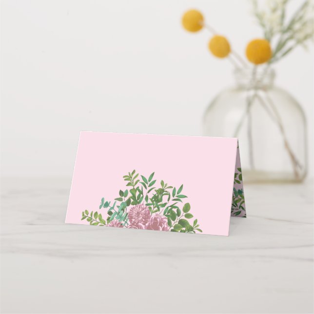 Pink Roses Garden Spring Wedding Place Card (Front)