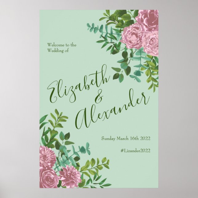 Pink Roses Garden Spring Wedding Poster (Front)