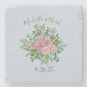 Pink Roses Garden Spring Wedding Stone Coaster