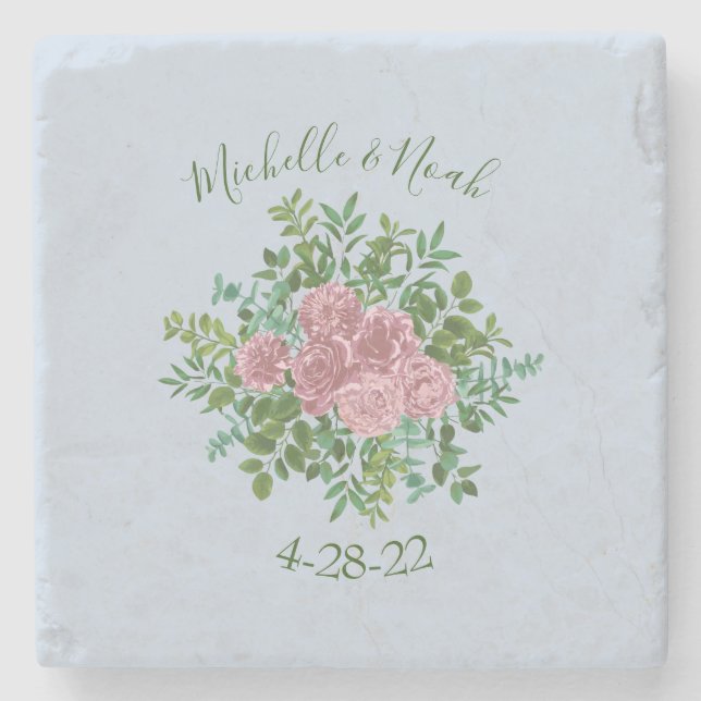 Pink Roses Garden Spring Wedding Stone Coaster (Front)