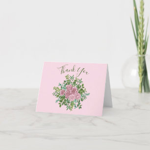 Pink Roses Garden Spring Wedding Thank You Card