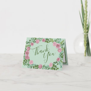 Pink Roses Garden Spring Wedding Thank You Card