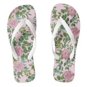 Pink Roses Garden Spring Wedding Thongs