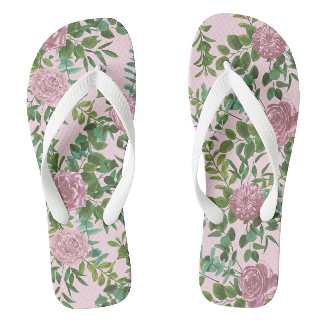 Pink Roses Garden Spring Wedding Thongs (Footbed)