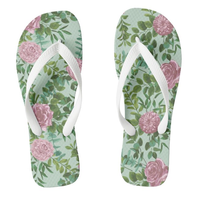 Pink Roses Garden Spring Wedding Thongs (Footbed)