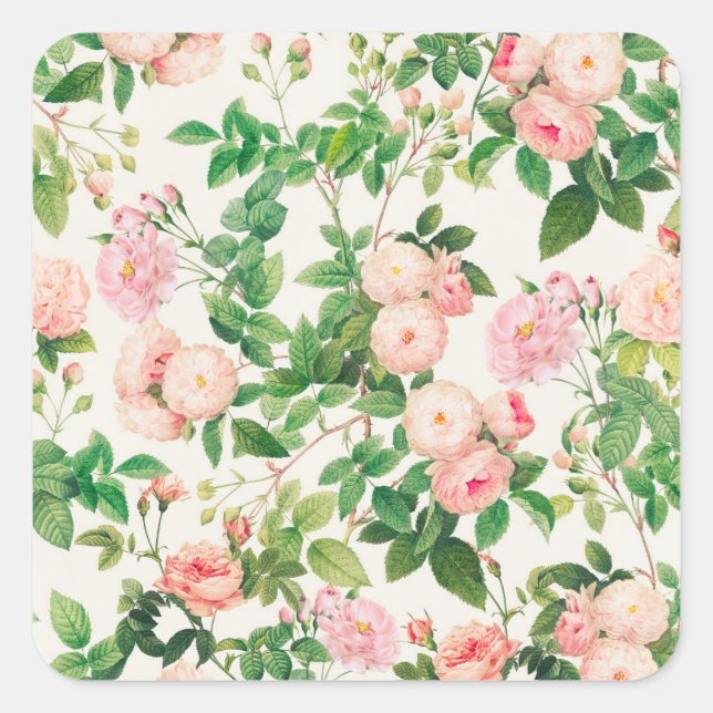 Pink Roses Garden Square Sticker (Front)