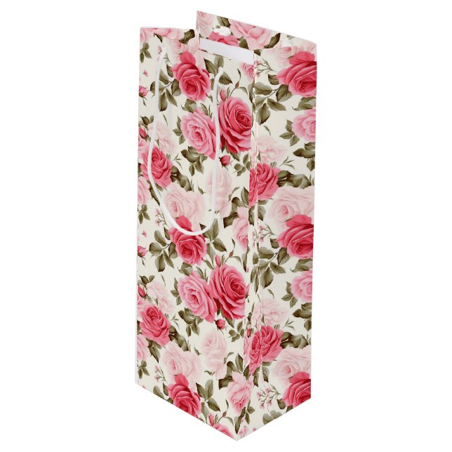 Pink Roses Gift Bag (Front Angled)