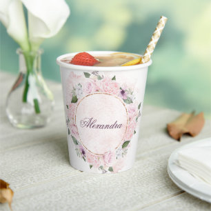 Pink Roses Girl Religious Celebration Paper Cups
