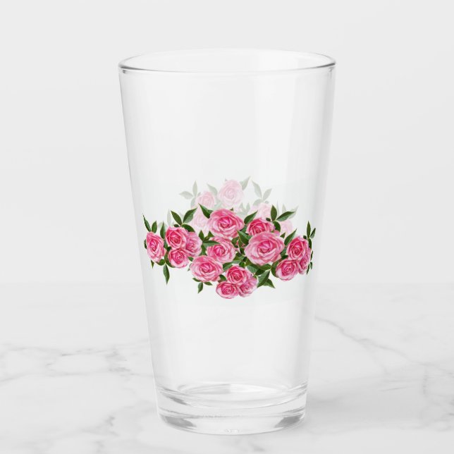 Pink roses Glass Cup (Front)