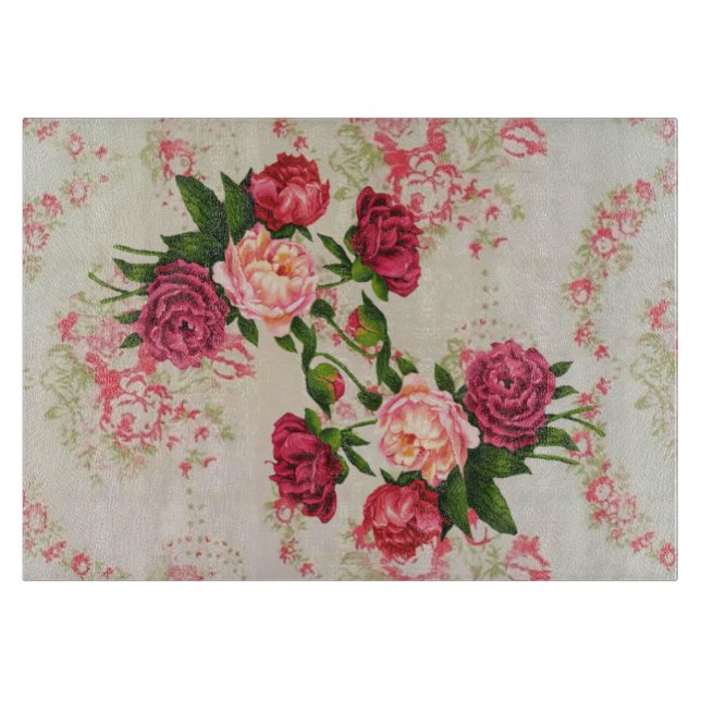 Pink Roses Glass Cutting Board (Front)