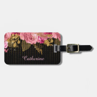 Pink Roses Gold Beads on Black