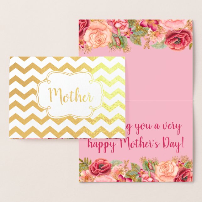 Pink Roses | Gold Foil Happy Mother's Day Foil Card (Display)