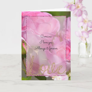 Pink Roses Gold Glitter Love Card