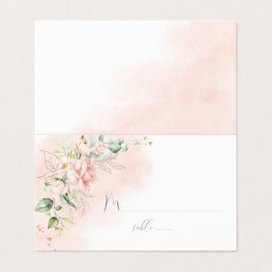 Pink Roses Gold Leaves Greenery Wedding Place Card