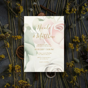 Pink Roses & Gold Script Personalised Wedding Invitation