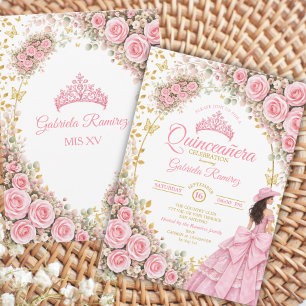 Pink Roses Golden Butterfly Western Quinceañera Invitation
