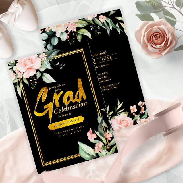 Pink Roses Grad Foil Gold/Black ID894 (Creator Uploaded)