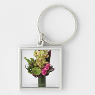 Pink roses, green anthuriums, cymbidium orchids key ring