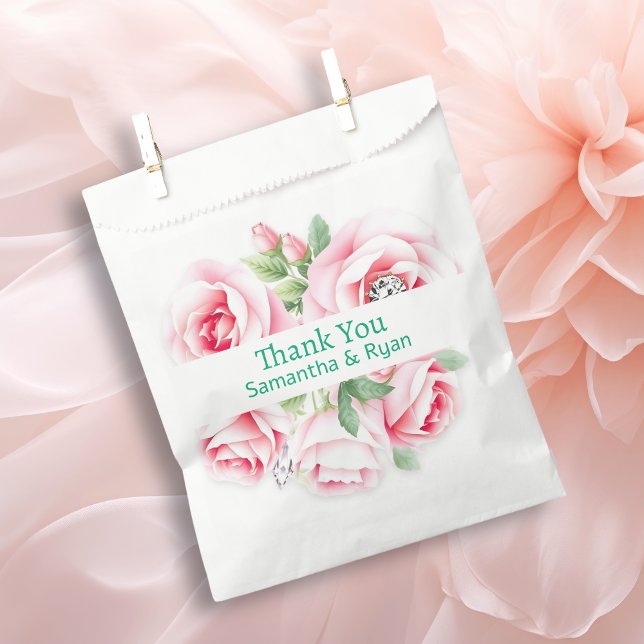 Pink Roses & Green Foliage Wedding Thank You Favour Bag (Creator Uploaded)