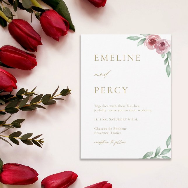 Pink roses greenery floral wedding  invitation (Creator Uploaded)