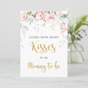 Pink Roses Guess How Many Kisses Game Sign Invitation