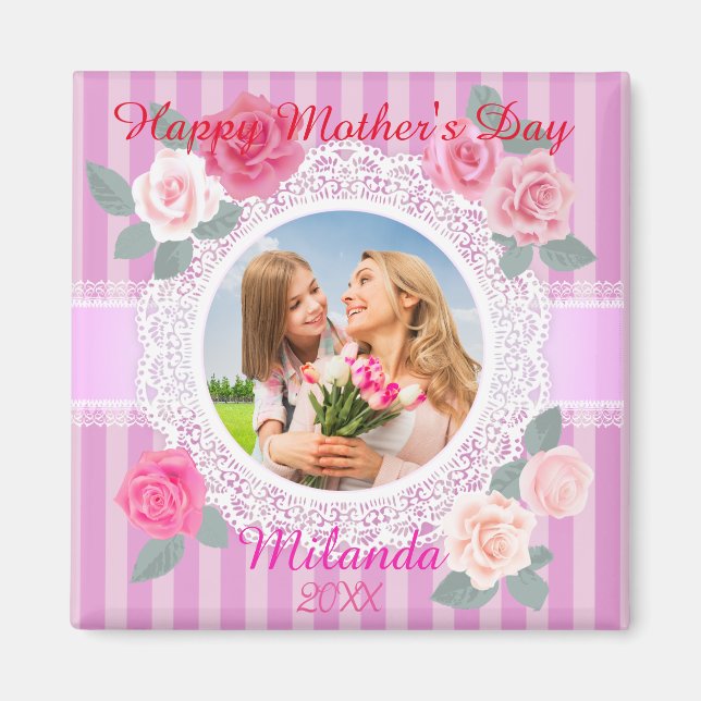 Pink Roses Happy Mother’s Day Magnet (Front)