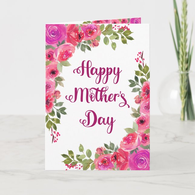Pink roses Happy Mother's Day Holiday Card (Front)
