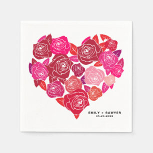 Pink Roses Heart Cluster Custom Wedding Napkin