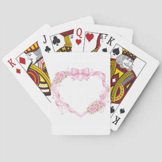 Pink Roses Heart Frame Bow Ribbon Floral Border Playing Cards