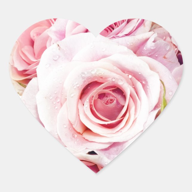 Pink Roses Heart Shape Envelope Sticker (Front)